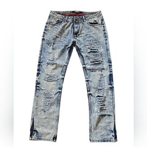 Switch Remarkable Jeans mens 38X32 Destroyed Patched Painted Slim Taper Fit